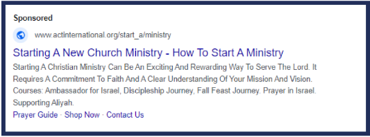 A Google Ad promoting an educational resource from ACT International